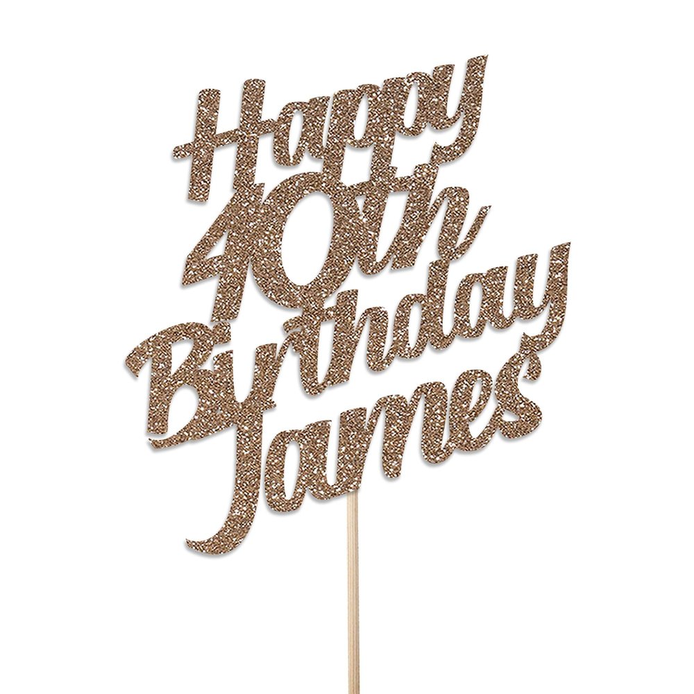 Personalised Glitter Birthday Cake Topper by KreateSquare - With Any Name Customisation, Custom Colour  Birthday Cake Decoration (Champagne)