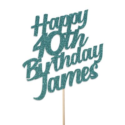 Personalised Glitter Birthday Cake Topper by KreateSquare - With Any Name Customisation, Custom Colour Birthday Cake Decoration (Turquoise)