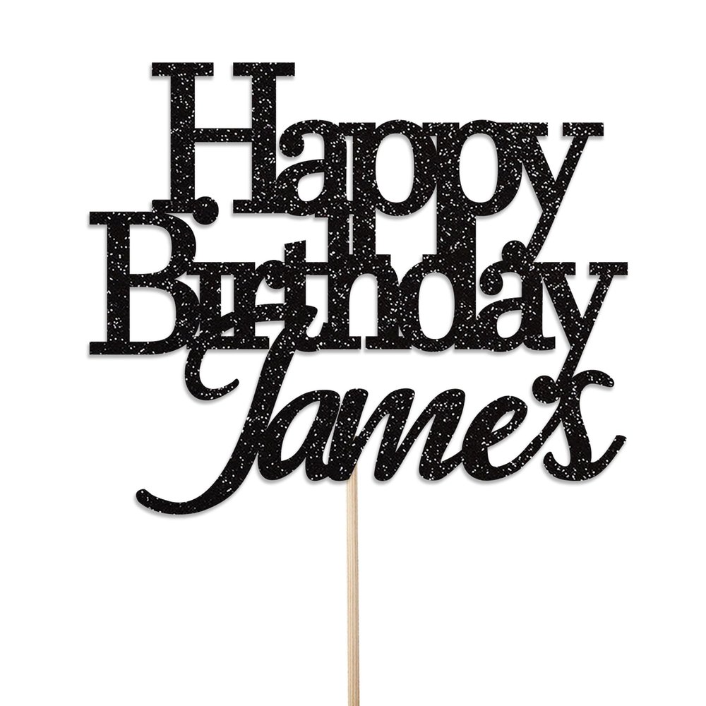 Personalised Birthday Cake Topper by KreateSquare - Custom Colour - Customised With Any Nam Birthday Cake Decoration Double Sided Glitter 950 GSM (Black)
