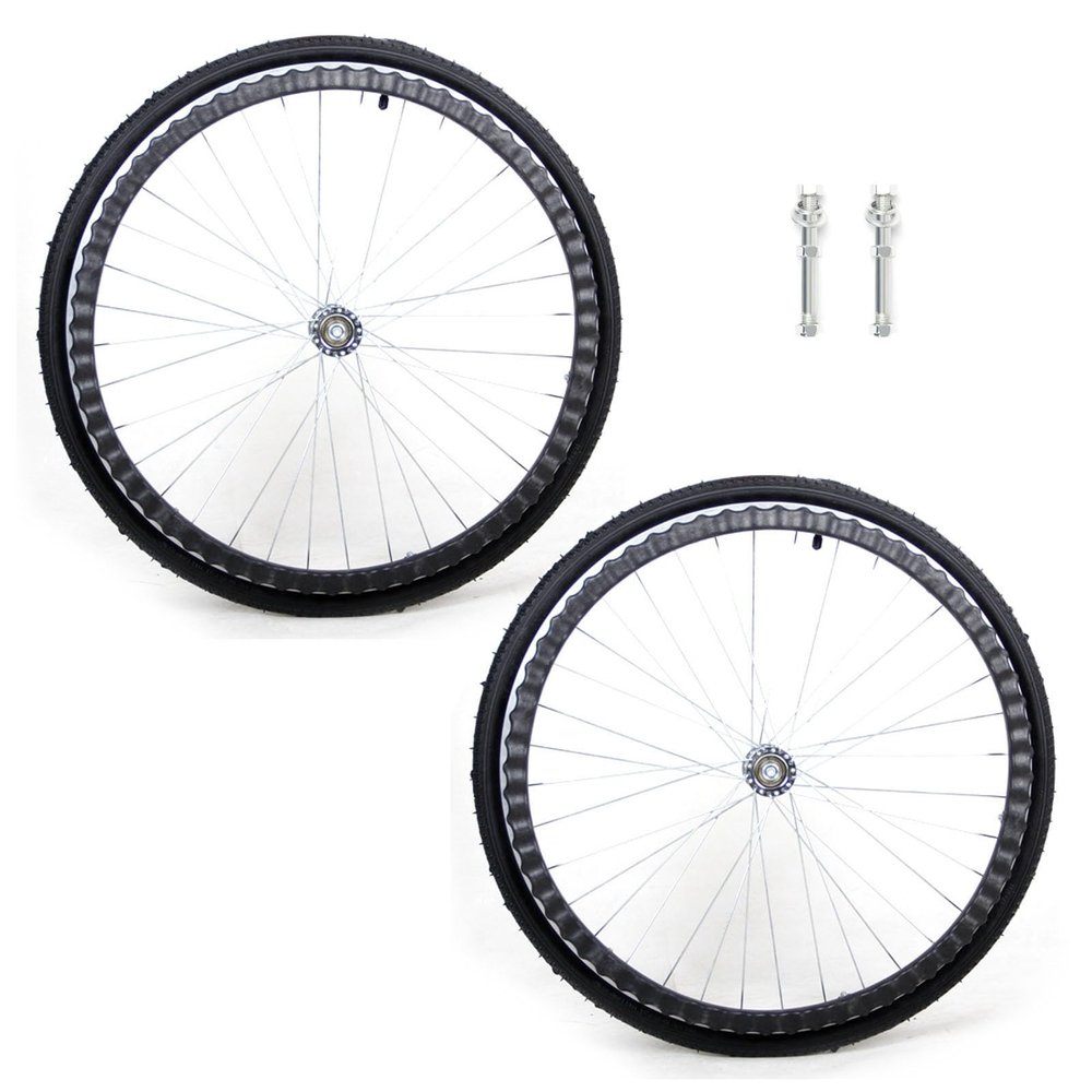 24 Inch Manual Wheelchair Rear Wheels Assembly, Pneumatic/Solid PU Non-Slip Wheelchair Replacement Wheel with 1/2" (12mm) Bearings and Handrim (1 Pair) (Size : 24inch A)