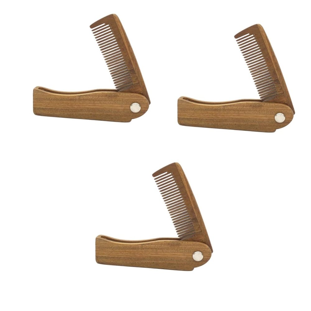 DOITOOL 3pcs Natural Verawood Comb Small Foldable Hair Beard Comb Travel Stylish Mini for Women Men Boys and Girls Fine Hair Brush