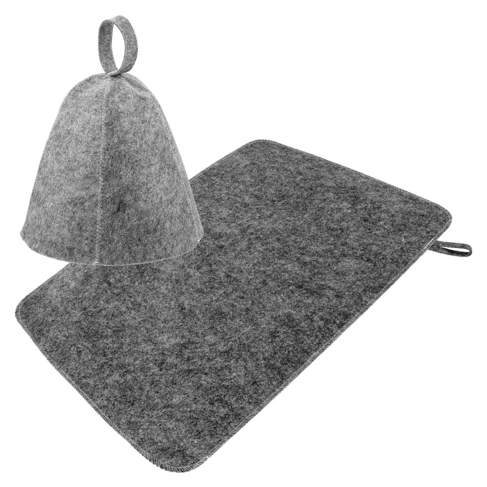 GOOHOCHY Sauna Cap Set Thick Grey Felt Hat and Pad for Steam Sauna Bath Lightweight Heat-resistant for Men and Women