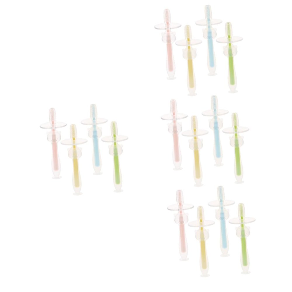 Angoily 16pcs Silicone Toothbrush for Boy Girl Training Toothbrush for Months and up Suction Base for First Brushing Experience