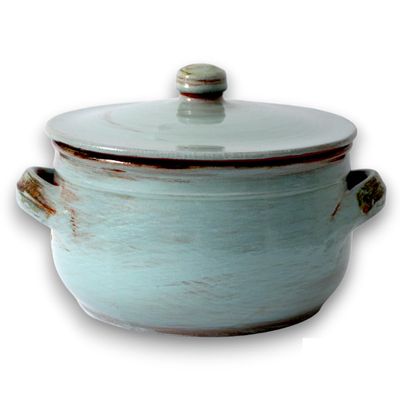 Col, Terracotta Pan with Lid, Artisan Saucepan, Terre Antiche Turquoise Saucepan, Diameter 27 cm