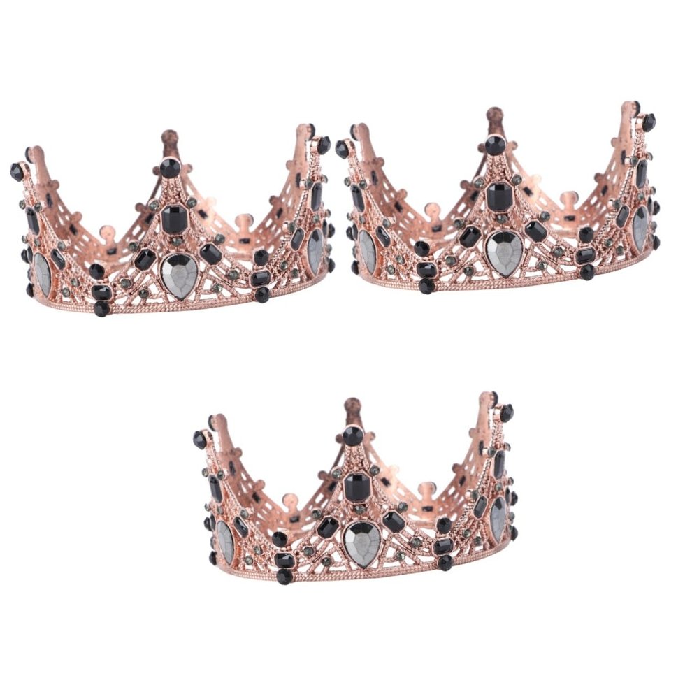 DOITOOL 3pcs Wedding Cake Crown Topper Crystal Ornament Cake Crown Adornment for Birthday Wedding Party Elegant Decor