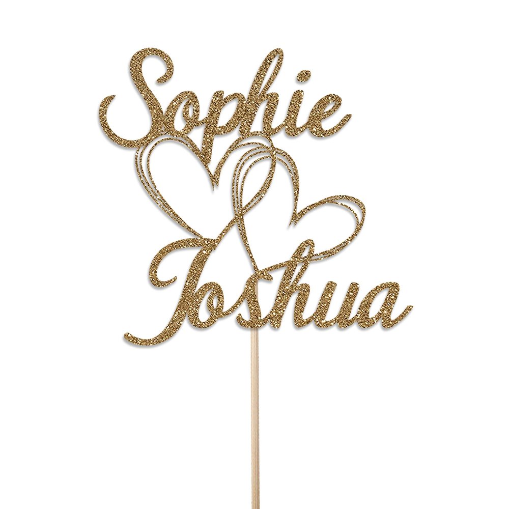 Personalised Wedding Cake Topper by KreateSquare - Glitter Customised With Any Name  Cake Decoration For Wedding, Valentine (Gold)