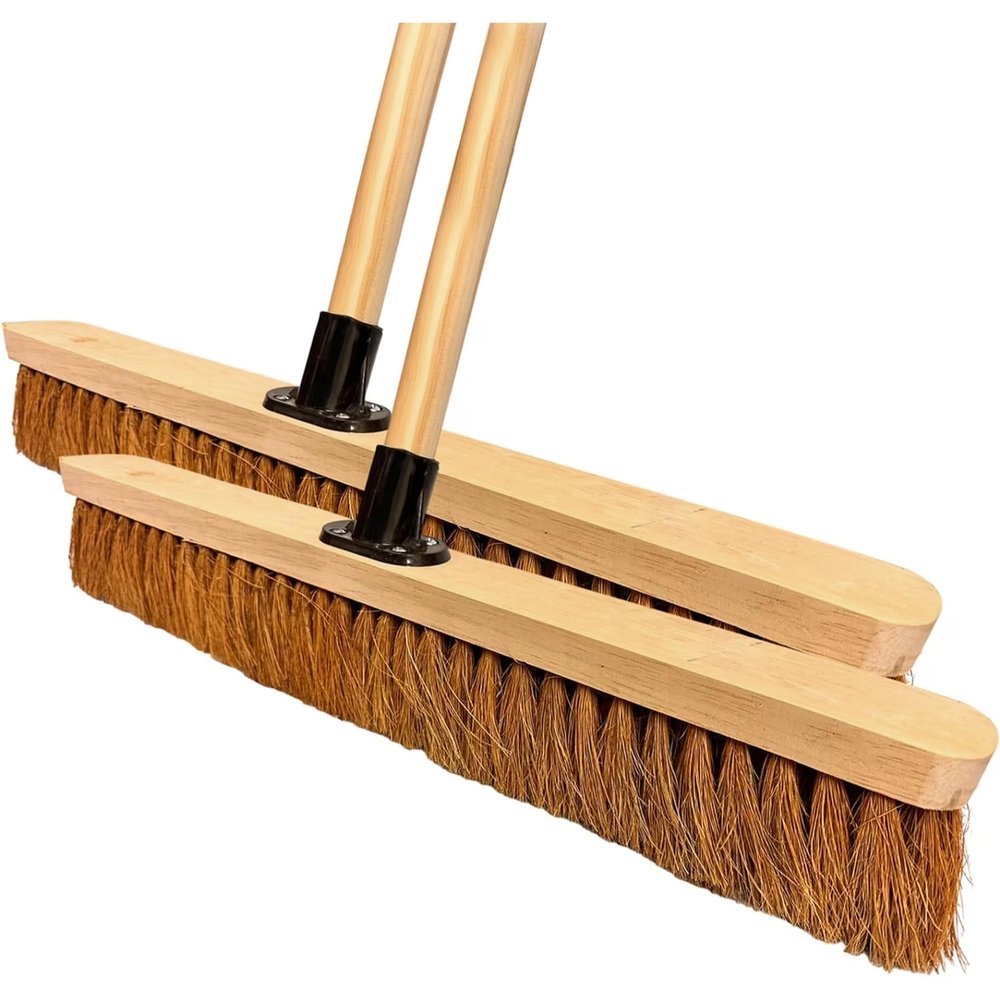 LSC 24 Broom Indoor Outdoor Soft Broom Sweeping Brush with Wooden Handle Natural Coco Bristles Indoor Floor Brush with Dense Soft Bristles Brooms for Room (PACK OF 2)