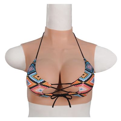 WASHLA High Collar Silicone Breastplate Artificial Breast Form B-G Cup Cotton Filled Realistic Fake Breasts for Crossdresser Cosplay(Size:E Cup,Color:Color 3)
