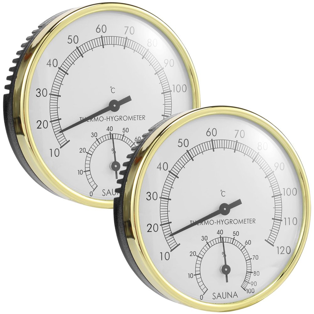 2Pcs Metal Dial Sauna, Sauna Thermometer, 2 in 1 Sauna Thermometer Hygrometer Indoor Sauna Hygrometer and Thermometer 10-120 Sauna Thermometers Portable Sauna Hygrometer for Sauna Room