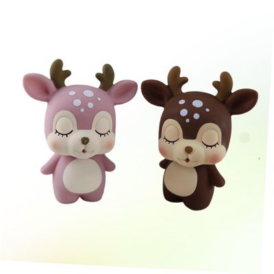 CHILDWEET 2pcs Reindeer Ornaments Deer Figurines for Cake Decor Plush Models Deerlet Design Home