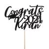 Personalised Glitter Graduation Cake Topper By KreateSquare - Congrats Graduation Hat - Customise with any Name - Ideal for University Students. (Black) view 1