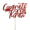 Personalised Glitter Graduation Cake Topper By KreateSquare - Congrats Graduation Hat - Customise with any Name - Ideal for University Students. (Red)