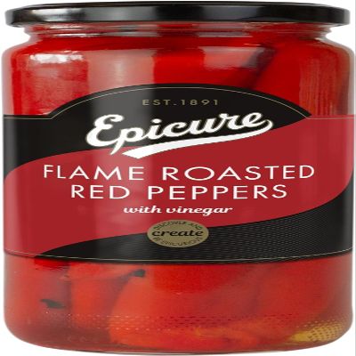 Epicure Flame Roasted Red Peppers Jar, Vinegar Infused 480 g (Pack of 1)