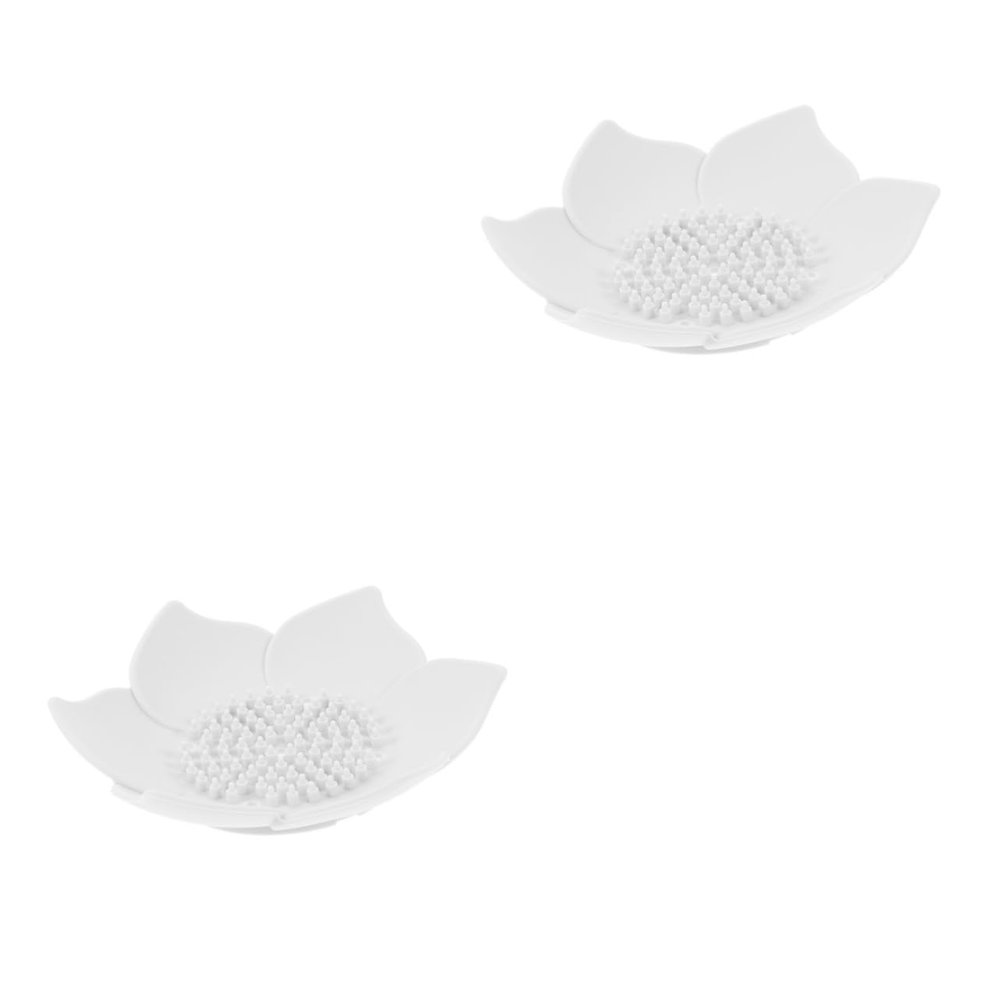 DECHOUS 2pcs Flower Shaped Soap Tray Silicone Soap Holder Water Draining for Wash Table
