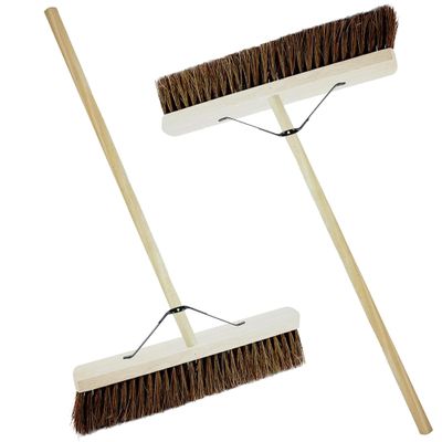18 Stiff Broom Outdoor Heavy Duty with Wooden Handle Natural Bassine Hard Bristle Yard Brush Factory Warehouse Floors Commercial and Industrial Broom Strong Wooden Brush (Pack of 1)