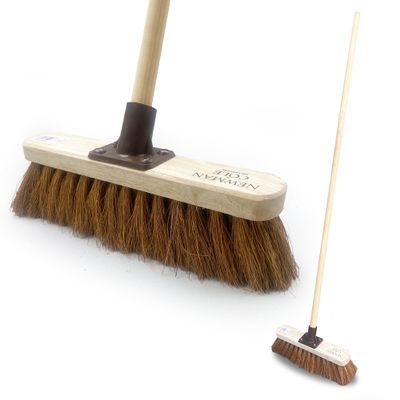 12 Soft Broom Indoor with Durable Support Bracket and 120 cm Wooden Handle Natural Coco Bristle Brush Sweeping Brush  Ideal for Cleaning Wooden, Decking, Concrete Floors and Patios
