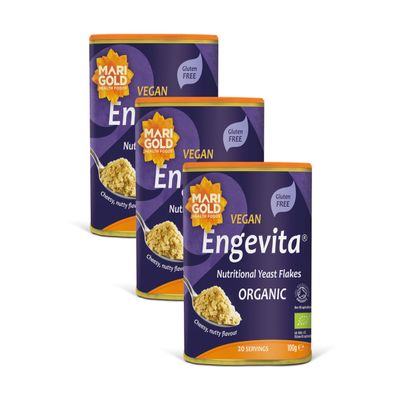 Marigold Organic Engevita Nutritional Yeast Flakes, 100g (Pack of 3)  Vegan, Gluten-Free, Organic, High in Protein & Fibre, Plant-Based Cheese Flavour