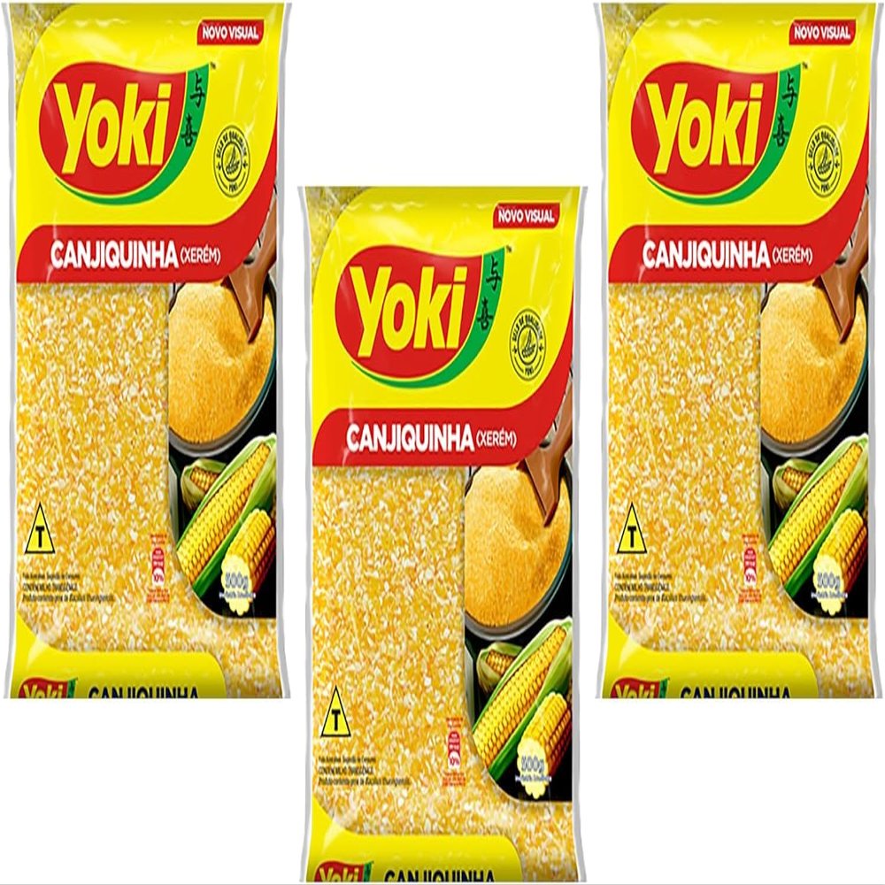 Yoki Canjiquinha (Xerem) 500g | Yellow Corn Grits 500g | Main Incredients for Many Brazilian Dishes (3 Pack, Canjiquinha Xerm)