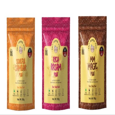 SALT PEPPER PODI Preparation Combo | MM Magic+Rich Rasam+Soulful Sambar Podi | Exquisite Blend of Aromatic Spices | Authentic South Indian Cuisine | Natural & Aromatic | Refill Pouches 100g Each