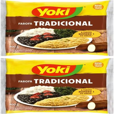 Yoki Farofa Tradicional 400g | Traditional Cassava Crumbs 400g | Brazilian Special Flavour and Crunchiness | Ready-To-Use Cassava Flour (2 Pack, Seasoned Cassava Crumbs)