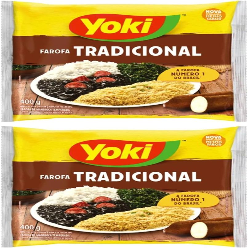 Yoki Farofa Tradicional 400g | Traditional Cassava Crumbs 400g | Brazilian Special Flavour and Crunchiness | Ready-To-Use Cassava Flour (2 Pack, Seasoned Cassava Crumbs)