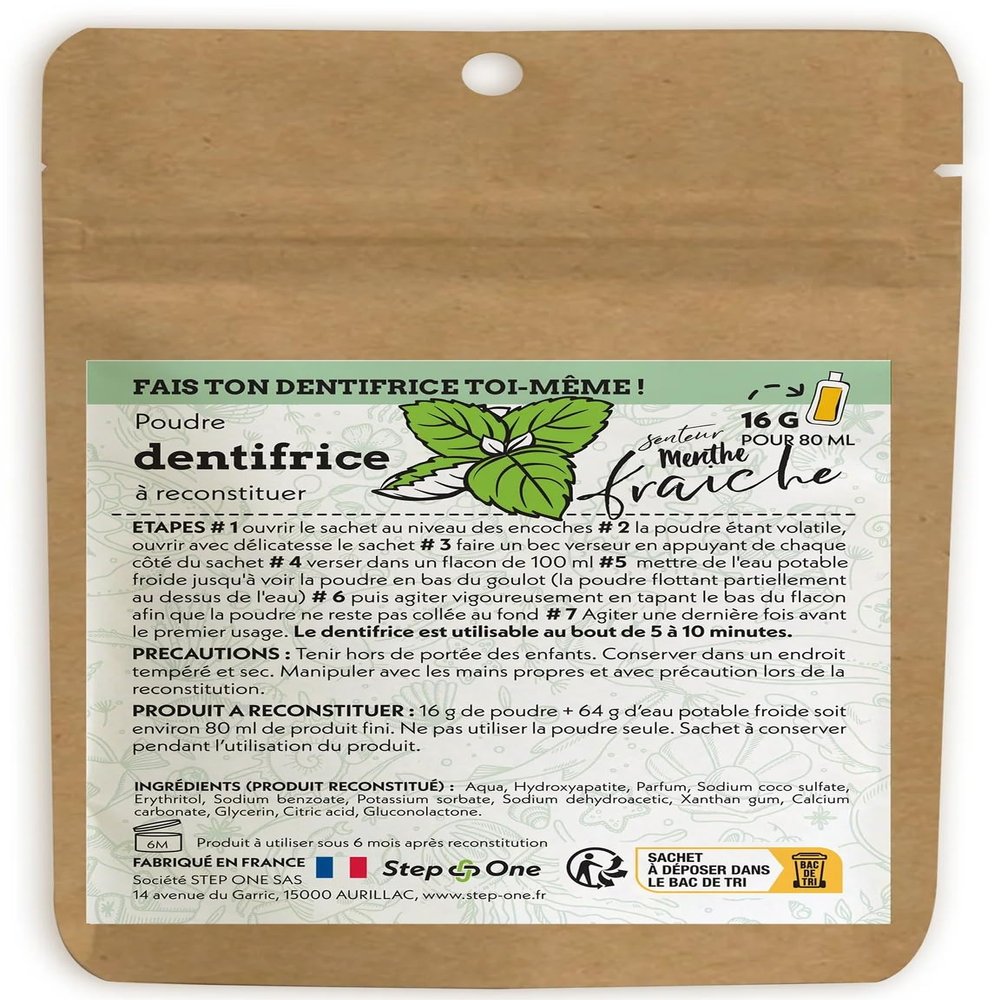 Toothpaste Powder - Fresh Mint - no Fluoride - DIY self Mixing - 16gr = 80ml - Step One