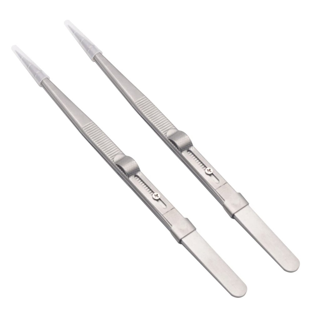 Angoily 2pcs Multifunctional Jewelry Tweezers Kit Steel Straight Tip Tweezers Lock Non-Slip for Manicure and Craft