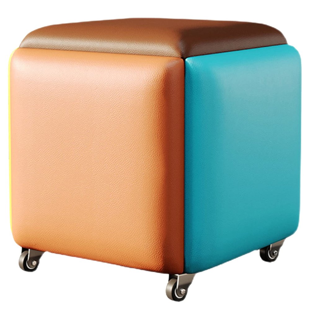 Square Ottomans Multi-function Magic Cube Stool, Modern Home Living Room Sofa 5 In 1 Stool with PU Leather Seat and Swivel Wheels
