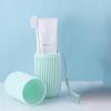 1 GREEN Travel TOOTHBRUSH Holder, MOUTHWASH Cup, TOOTHPASTE Holder & TONGUE Scraper -Carry Strap, Anti Slip Groove, Camping, Business Trip, Store Travel Make Up Brushes (Green & Scraper) view 4