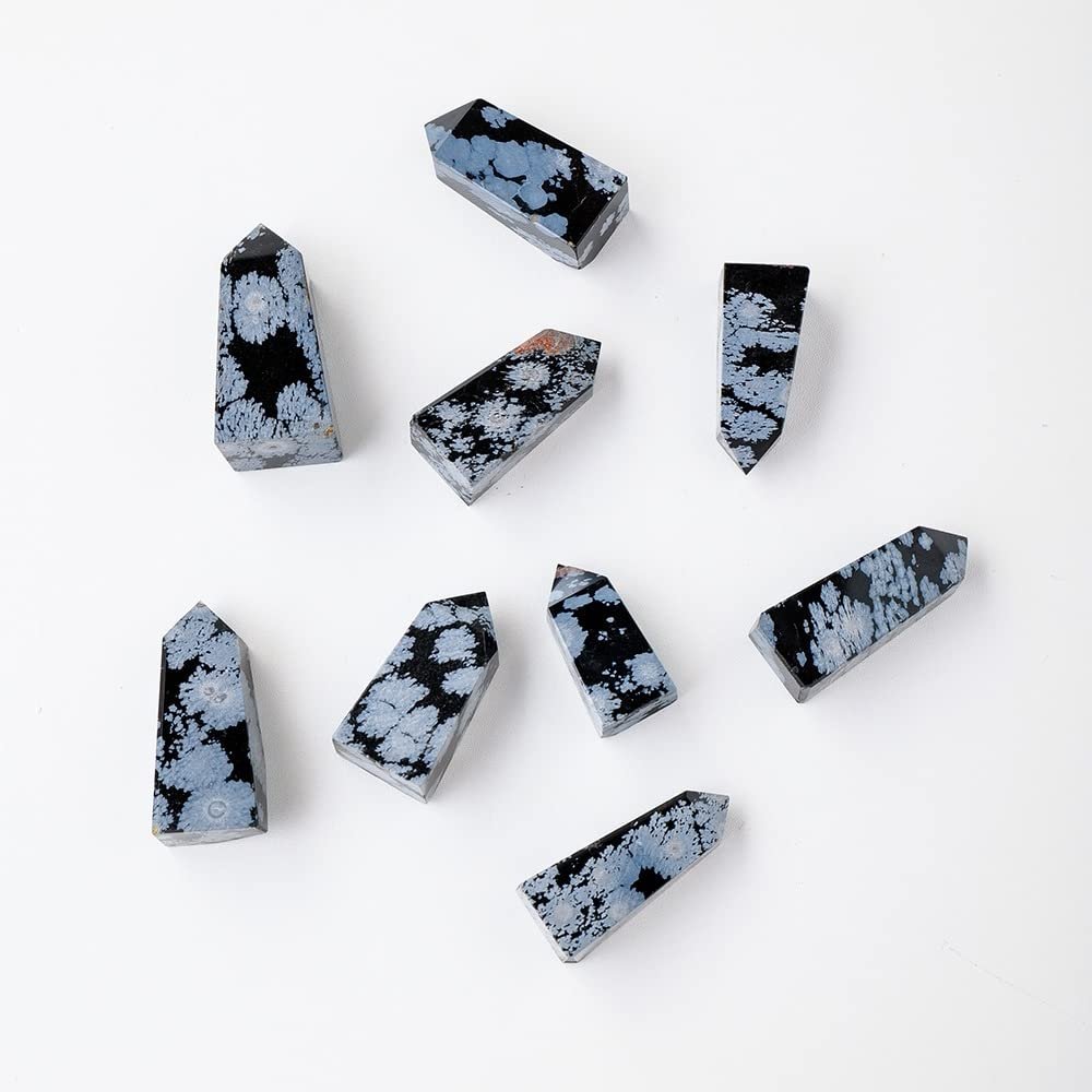natural luster Home 1pcs Natural Snowflake Obsidian Tetrahedral Crystal Magic Point Tower Reiki Quartz Column Stone (Size : 10-20g)