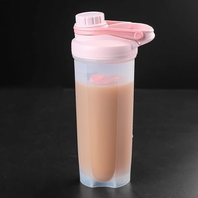 GraSky 700ML Portable Protein Shaker Water Bottle - Creative Leakproof Pink Cup with Scale and Handle