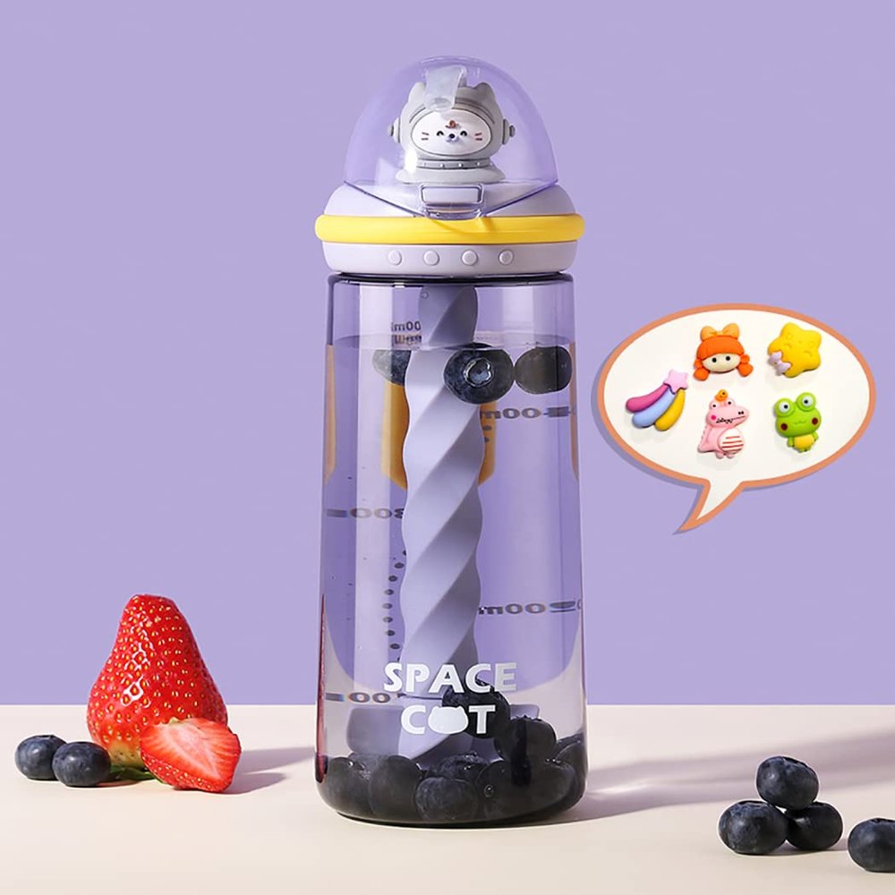 GraSky Purple 20 OZ Kawaii Water Bottle with Handle and Stickers - BPA Free, Leakproof Protein Shaker Cup for Girls.