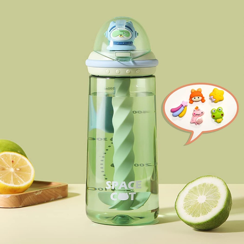 GraSky Adorable 580ml Protein Shaker Bottle - Vibrant Green Color, Convenient Mixing Paddle and Straw, Transparent Cup for Protein Shakes, 20-Ounce Handy Companion