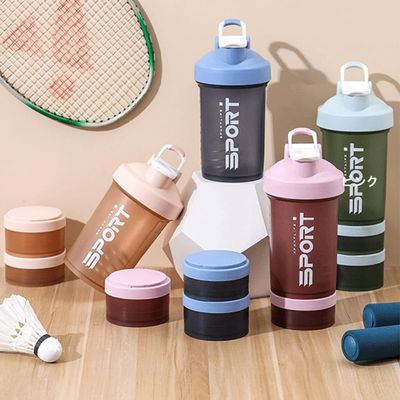 GraSky 15-Ounce Pink Protein Shake Bottle with Powder Storage and Wire Whisk Balls