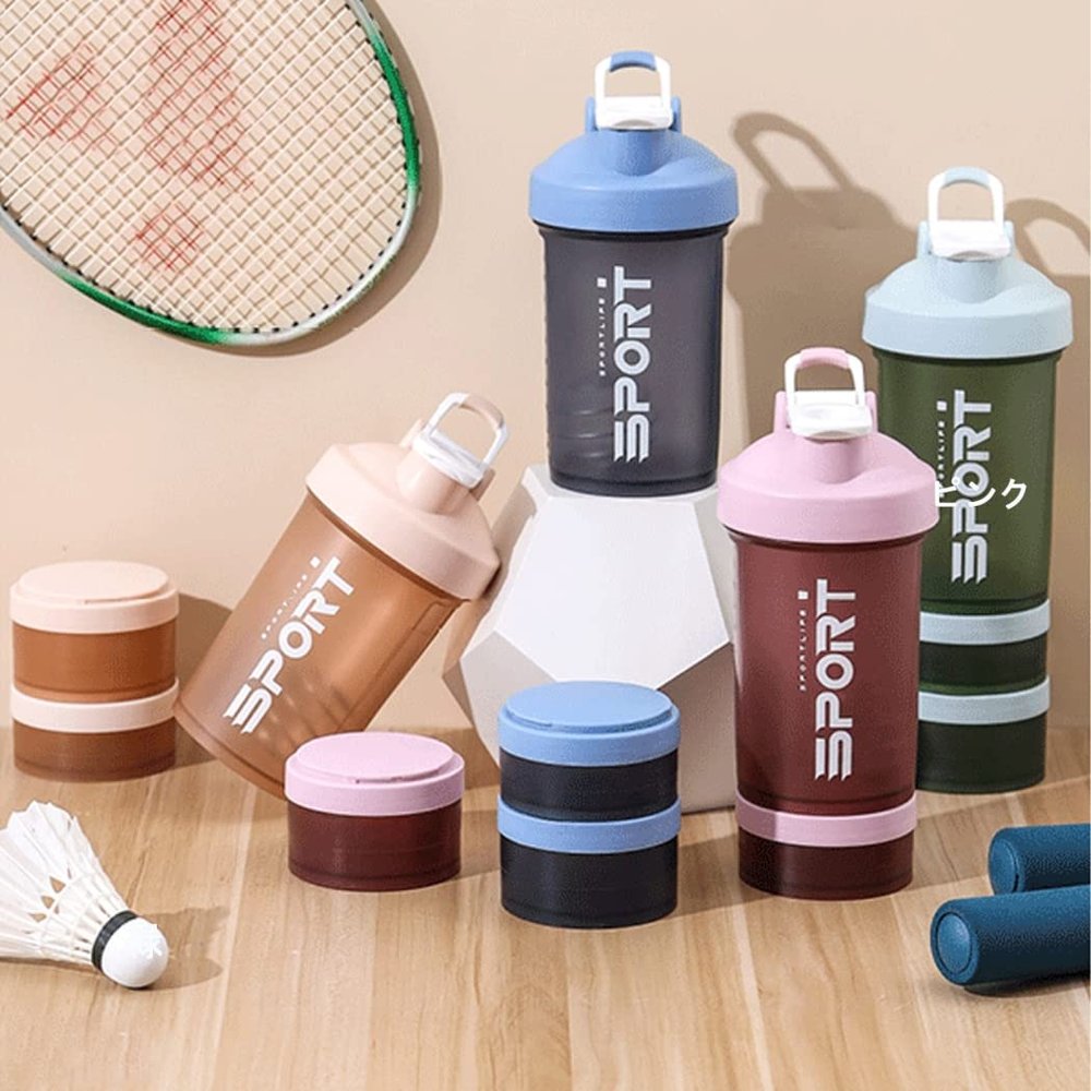 GraSky 15-Ounce Pink Protein Shake Bottle with Powder Storage and Wire Whisk Balls