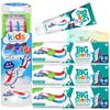Kids Toothpaste Bundle with 3 Pack Big Teeth 6-8 Years 50ml Each and Kids Toothbrushes (Pack of 3) with Glameno Thank You Card view 1