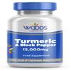 Woods Supplements - 15,000mg High Strength Turmeric & Black Pepper 240x Vegan Curcumin Turmeric Extract Tablets with Added VIT B5, VIT C and Zinc. High Absorption for Joint Care and Digestion view 1