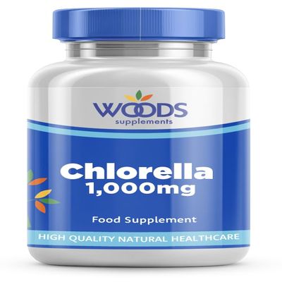 Chlorella 1,000mg (180 Tablets) from Woods Supplements | 1,000mg Chlorella per Tablet | Chlorella Contains Vitamins, Minerals, and Dietary Fibre | Suitable for Vegetarians & Vegans