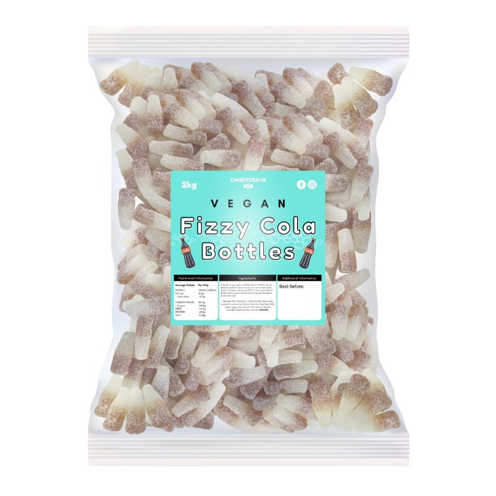 Candycrave Vegan Fizzy Cola Bottles  2kg Bulk Bag | Cola Flavour | Fizzy Coating | Vegan | Bottle Shape