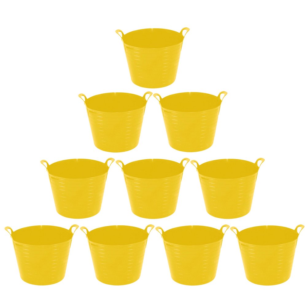 10 x Yellow Colour 42L Litre Large Flexi Tub Multi-Purpose Flexible Water Storage Container Toys Bucket Robust Polyethylene Flex Tub Trug Animal Feed Tub For Home Garden - MADE IN U.K