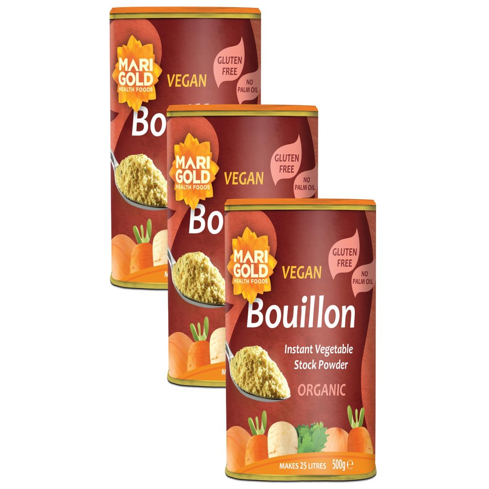 Marigold Organic Vegetable Bouillon Powder, 500g (Pack of 3) Instant Vegan Stock Powder, Natural Ingredients, Low Calories Ideal for Soups, Stews & Sauces.