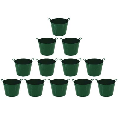 12 X DARK GREEN - 42 Litre Large Flexi Tub Multi-Purpose Water Storage Container/Toys Bucket/Animal Feed Tub Robust Polyethylene Flex Tub For Home Garden - MADE IN U.K