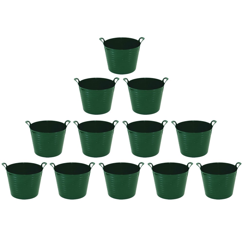 12 X DARK GREEN - 42 Litre Large Flexi Tub Multi-Purpose Water Storage Container/Toys Bucket/Animal Feed Tub Robust Polyethylene Flex Tub For Home Garden - MADE IN U.K