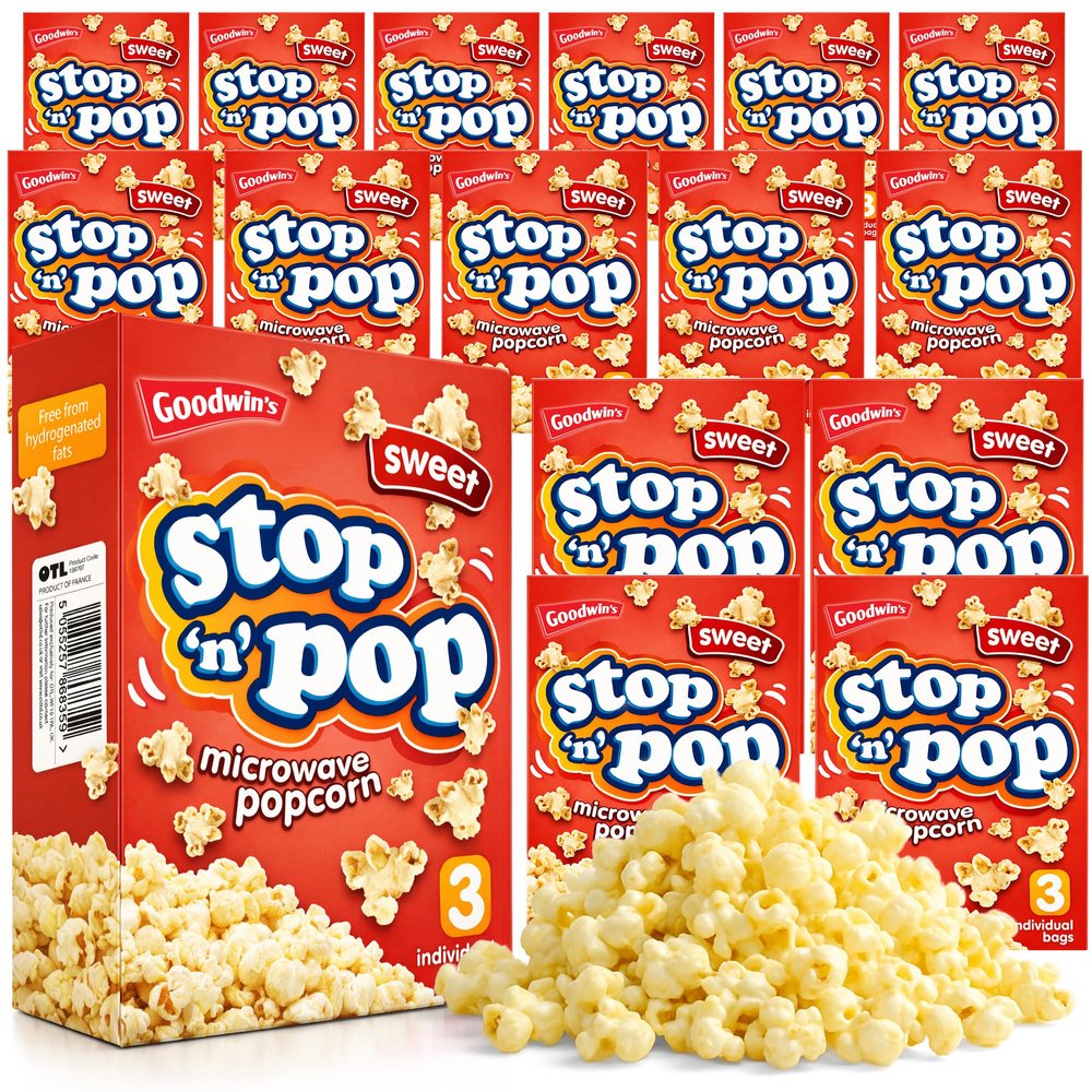SOL 48pk Bulk Stop 'n' Pop Microwave Popcorn, Sweet Flavoured Pop Corn Kernels, Easy to Prepare, Ideal for Sharing Fun Moments at Home & Family Movie Nights (16 Boxes with 3 Bags Per Box)