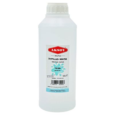 Aksoy Distilled Water - 100% Ultra Pure Water 1.5L - Deionized & Demineralized - TDS 000 ppm Guaranteed - For Batteries, Irons, Aquariums, Humidifiers & Automotive