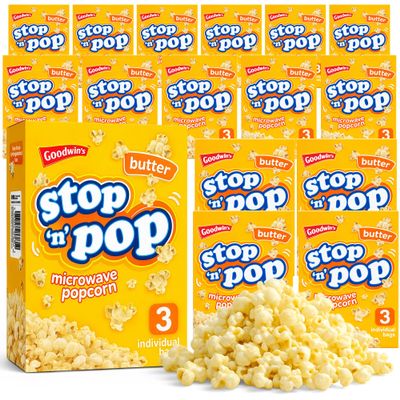 SOL 48pk Bulk Stop 'n' Pop Microwave Popcorn, Butter Flavoured Pop Corn Kernels, Easy to Prepare, Ideal for Sharing Fun Moments at Home & Family Movie Nights (16 Boxes with 3 Bags Per Box)