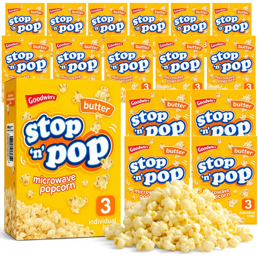 SOL 48pk Bulk Stop 'n' Pop Microwave Popcorn, Butter Flavoured Pop Corn Kernels, Easy to Prepare, Ideal for Sharing Fun Moments at Home & Family Movie Nights (16 Boxes with 3 Bags Per Box)
