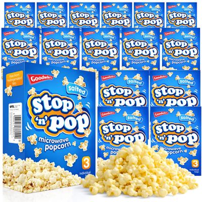 SOL 48pk Bulk Stop 'n' Pop Microwave Popcorn, Salted Flavoured Pop Corn Kernels, Easy to Prepare, Ideal for Sharing Fun Moments at Home & Family Movie Nights (16 Boxes with 3 Bags Per Box)