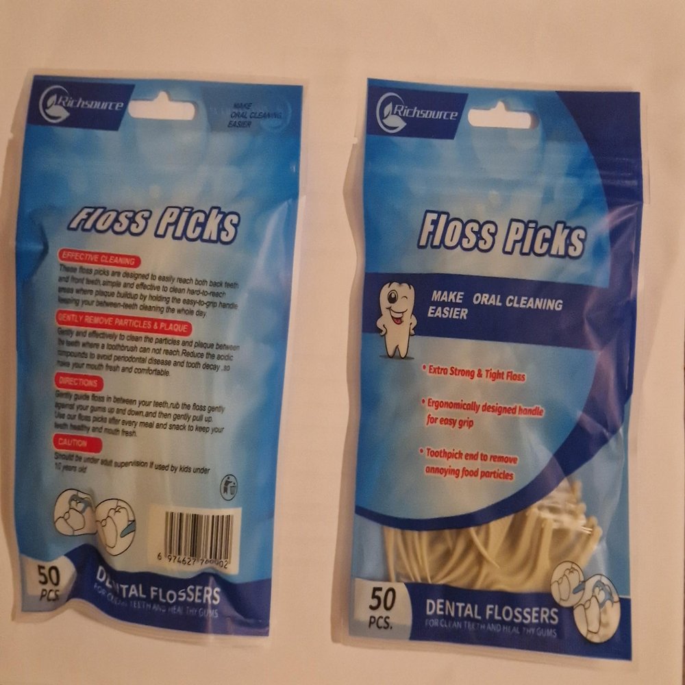 2 Bags of Double Thread Dental Floss Picks, 50 Pieces in A Bag