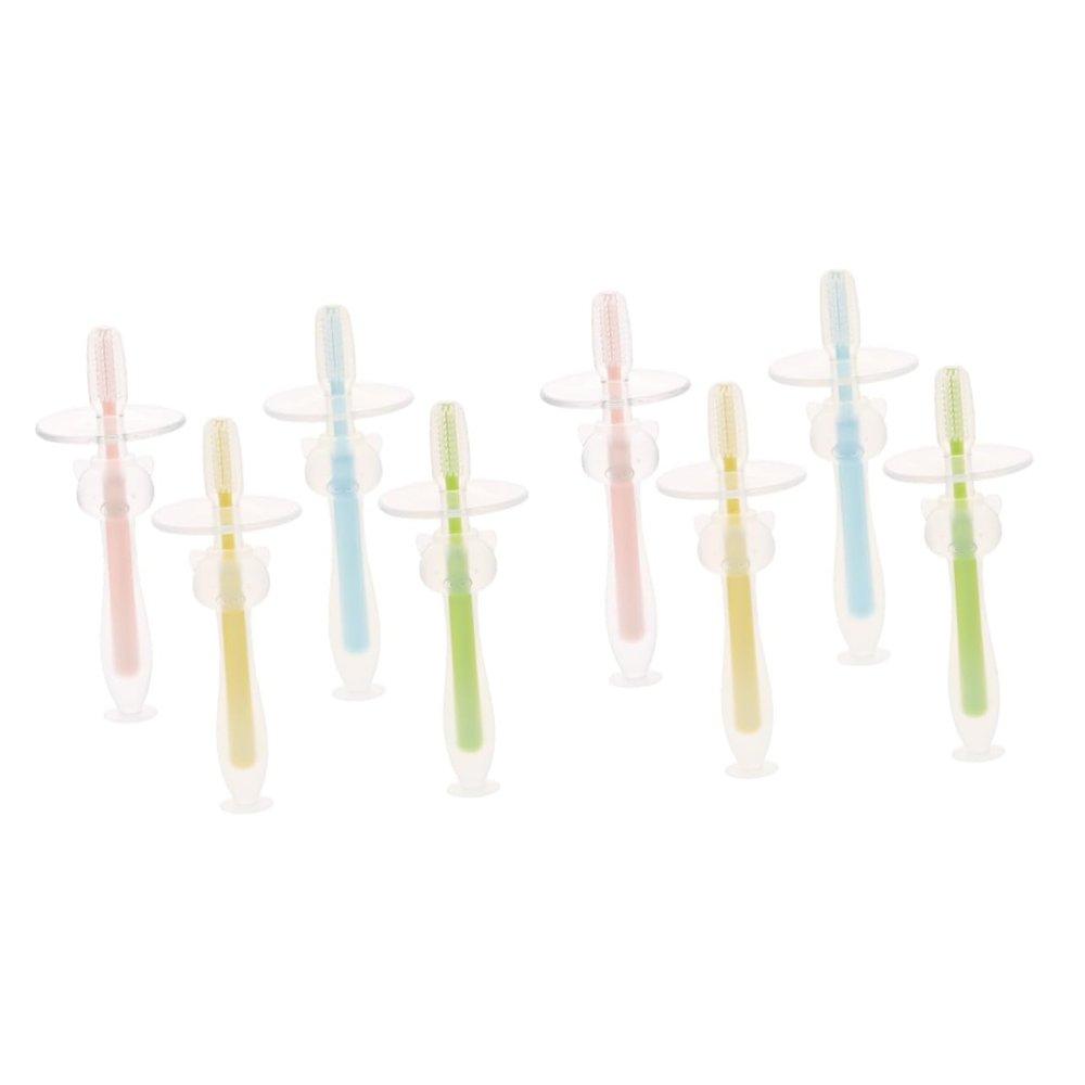 FRCOLOR 8pcs Silicone Toothbrush for Boy Girl Years Old Training Toothbrush Suction Base for Boy Girl